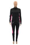 Black Daily Solid Patchwork Mandarin Collar Long Sleeve Two Pieces