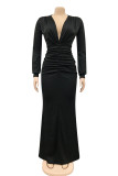 Red Sexy Solid Patchwork V Neck Irregular Dress Dresses