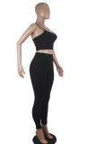 Black Casual Solid pencil Sleeveless Two Pieces