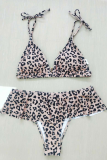 Leopard Print Sexy Leopard Bandage Split Joint Swimwears