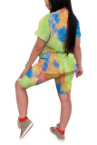 Grass Green Polyester Fashion Casual adult Patchwork Print Tie Dye Two Piece Suits Straight Short Sleeve Two Pieces