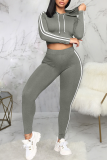 Grey Sexy Solid Split Joint Hooded Collar Long Sleeve Two Pieces