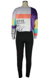 Grey Street Print Patchwork O Neck Mid Waist Tops