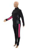 Black Daily Solid Patchwork Mandarin Collar Long Sleeve Two Pieces