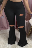 Grey Sexy Solid Ripped Boot Cut Mid Waist Speaker Bottoms