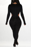 Black Fashion Solid Hollowed Out O Neck Jumpsuits