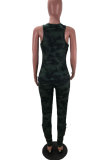 Army Green Elastic Fly Mid Print camouflage pencil Pants Two-piece suit