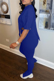 Red Fashion Casual Solid Slit Asymmetrical O Neck Short Sleeve Two Pieces