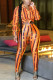 Orange Casual Print Turndown Collar Long Sleeve Two Pieces