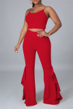 Red Sexy Casual Solid Backless Spaghetti Strap Sleeveless Two Pieces