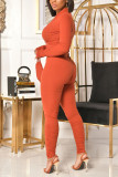 Red Casual Solid Without Belt O Neck Regular Jumpsuits