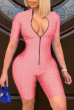 Red Fashion Casual Solid Basic Zipper Collar Skinny Romper