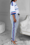 White Casual Color Block Patchwork O Neck Half Sleeve Two Pieces