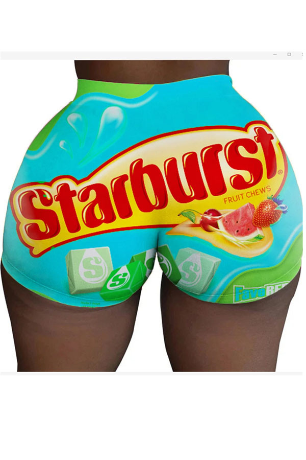 Blue Elastic Fly High Print pencil shorts Bottoms