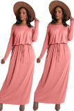 Pink Milk. Celebrities Off The Shoulder Long Sleeves One word collar Step Skirt Ankle-Length Solid