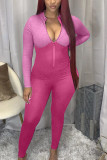 Blue Sexy Polyester Solid O Neck Regular Jumpsuits