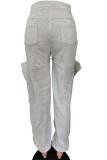 Light Gray Sportswear Solid Ripped Loose Bottoms