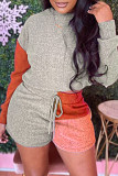 Grey Fashion Casual Solid Split Joint O Neck Long Sleeve Two Pieces