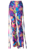 Colour Sportswear Print Tassel Boot Cut Mid Waist Speaker Bottoms
