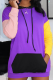 Purple Casual Solid Patchwork Hooded Collar Tops