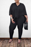 Black Polyester Sexy O Neck Solid Plus Size