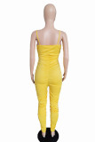 Yellow Fashion Light Solid Draped Polyester Sleeveless V Neck Jumpsuits