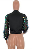 Black Fashion Casual Patchwork Sequins Half A Turtleneck Tops