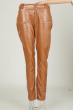 Brown Sexy Casual Solid Buttons Without Belt Regular Mid Waist Pencil Bottoms
