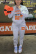 Grey Sportswear Print Hooded Collar Long Sleeve Two Pieces