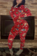 Red Casual Print Patchwork Hooded Collar Skinny Jumpsuits