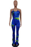Green Fashion Sexy Print Patchwork Tie-dyed Draped Sleeveless Slip Jumpsuits