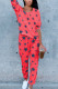 Red Sexy Print Split Joint O Neck Long Sleeve Two Pieces