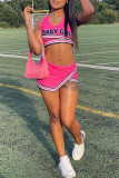Pink Sexy Casual Letter Print Asymmetrical U Neck Sleeveless Two Pieces