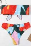 Red Sexy Print Embroidered Split Joint Swimwears