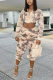 Brown Sportswear Print Tie-dye Hooded Collar Long Sleeve Two Pieces