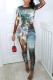 Green Casual Gradual Change Print O Neck Regular Jumpsuits