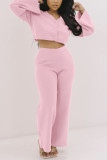Red Casual Solid O Neck Long Sleeve Two Pieces