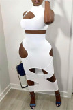 Black Fashion Sexy Solid Hollowed Out Half A Turtleneck Sleeveless Two Pieces