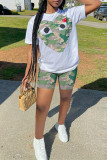 Camouflage Fashion Casual Print Basic O Neck Short Sleeve Two Pieces