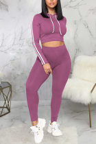 purple Sexy Solid Split Joint Hooded Collar Long Sleeve Two Pieces