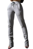 Grey Fashion Street Adult Polyester Solid Slit Boot Cut Bottoms