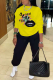 Yellow Sexy Street Print Letter O Neck Long Sleeve Two Pieces