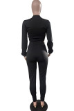 Black Sexy Solid O Neck Plus Size