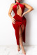 Red Fashion Sexy Solid Hollowed Out Backless Slit Halter Sleeveless Dress