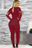 Black Sexy Solid Backless perspective Long Sleeve V Neck