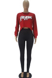 Red Fashion Casual Adult Polyester Print Pullovers O Neck Tops
