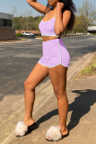 Pink Sexy Solid Patchwork Spaghetti Strap Sleeveless Two Pieces