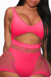 Yellow Sexy Solid Hollowed Out Split Joint Swimwears