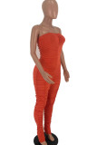 tangerine Fashion Sexy Solid Draped Milk. Sleeveless Wrapped Jumpsuits