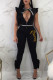 Black Fashion Casual Letter Print With Bow O Neck Skinny Jumpsuits